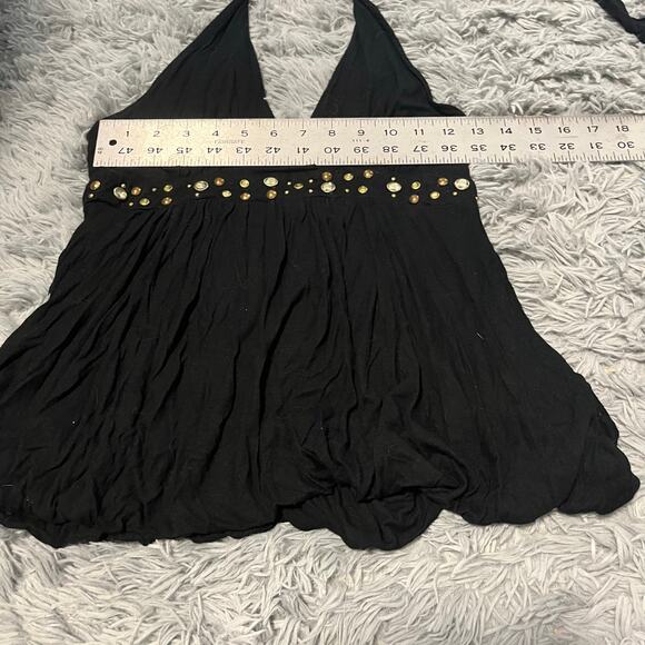 Vintage 2000s Twenty One Black Beaded Gathered Waist USA Made Medium - Picture 7 of 11